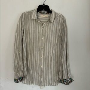 Isabella Sinclair Womens Button Down Linen Blend Mix Media Boho Blouse, Size Med